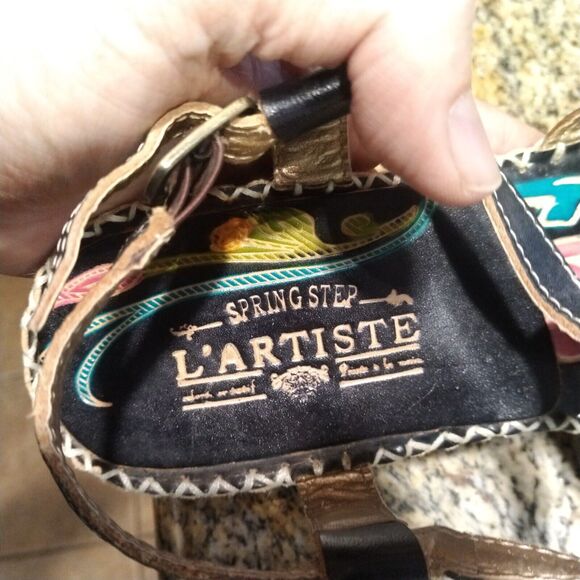 L’Artiste Spring Step Poolside Flower Leather Wedge Sandals Women's Sz 40 US 9 - Picture 11 of 12